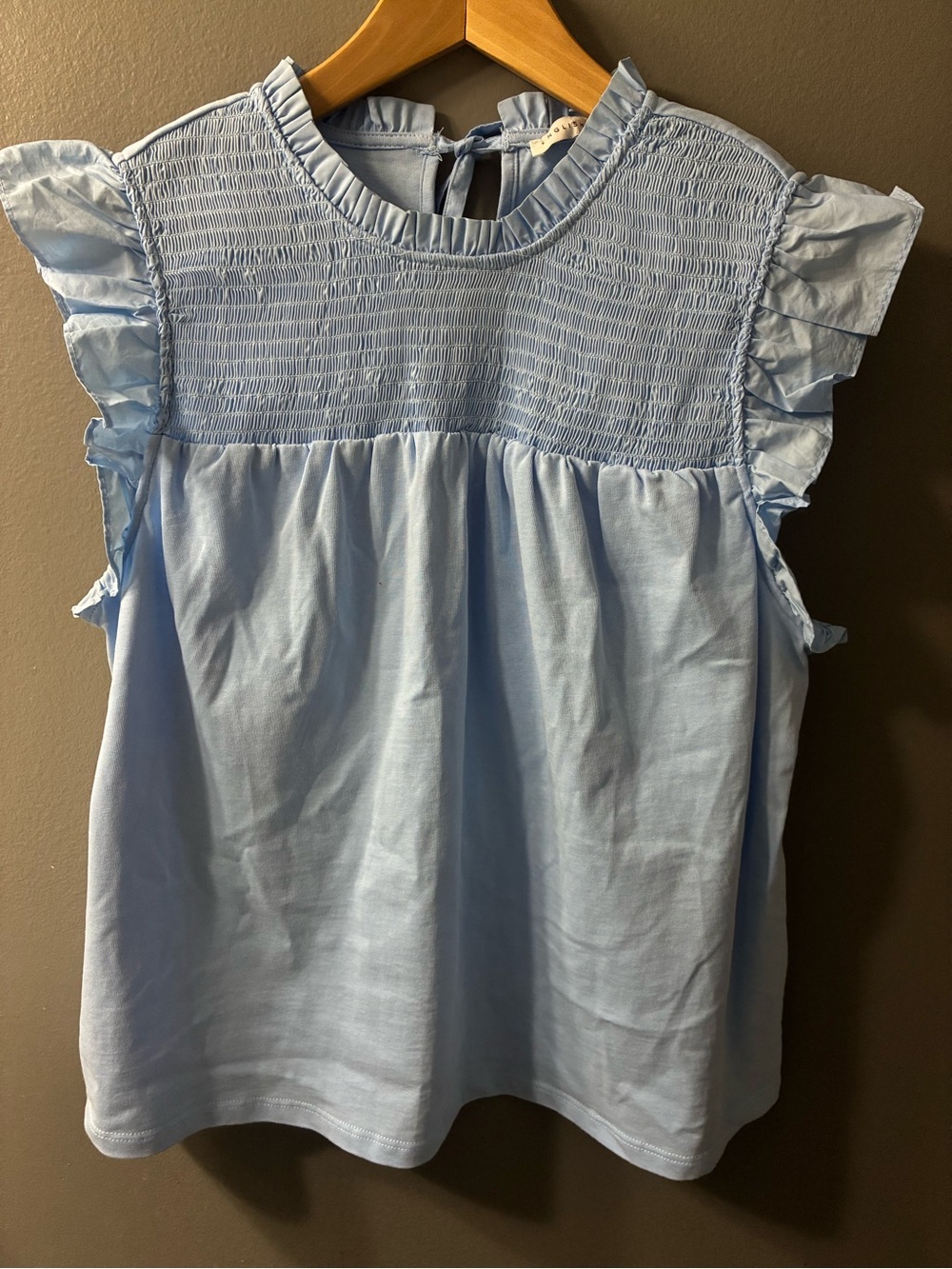 English Factory Light Sky Blue Smocking Yoke Tee. Size Large - Picture 4 of 11